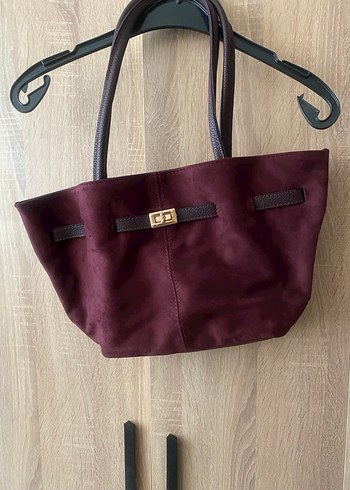 Bordo Süet Kadın Kemerli Çanta