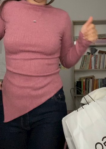 Diğer Pembe dik Yakalı Kadın Triko Kazak