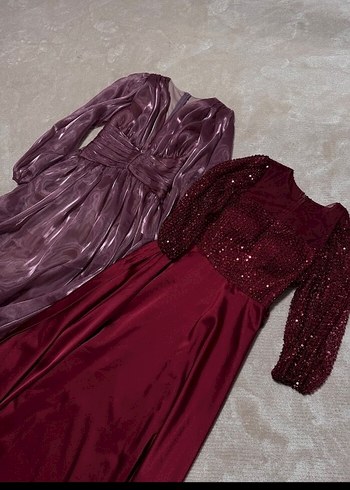 Bordo Uzun Abiye Elbise