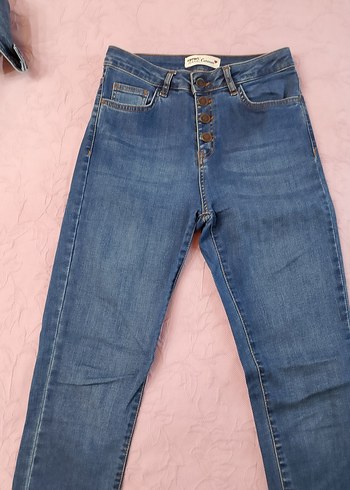 Koton Düğmeli Mavi Kadın Kot Pantolon
