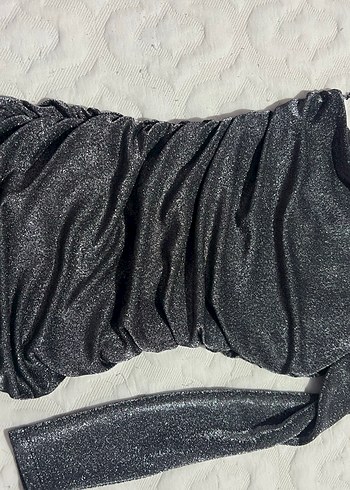 Gri Drapeli Straplez Mini Elbise - Görsel 3