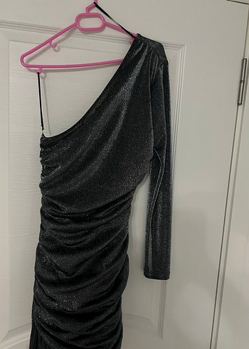 Gri Drapeli Straplez Mini Elbise - Görsel 4