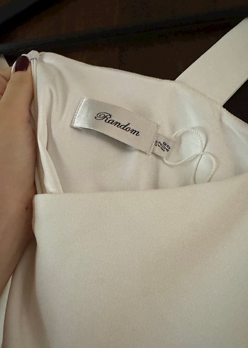 Beyaz Midi Drapeli Kadın Elbise - Görsel 3