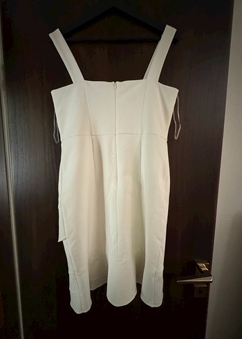 Beyaz Midi Drapeli Kadın Elbise - Görsel 6