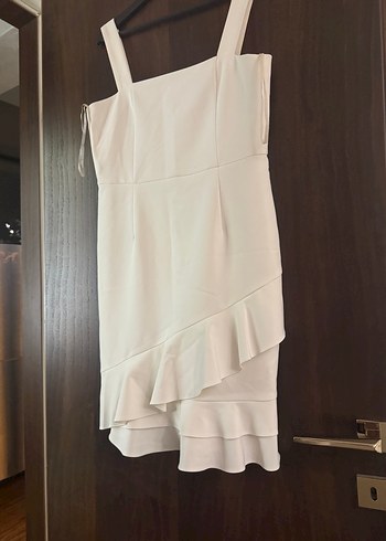 Beyaz Midi Drapeli Kadın Elbise - Görsel 10