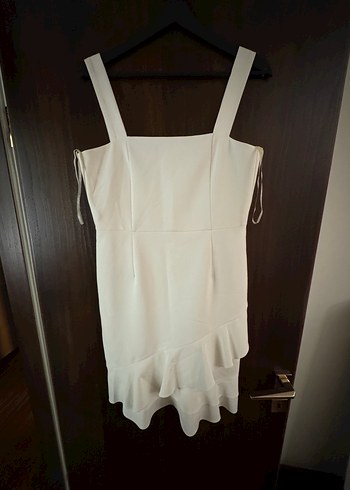 Beyaz Midi Drapeli Kadın Elbise - Görsel 4