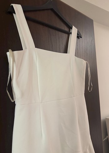 Beyaz Midi Drapeli Kadın Elbise - Görsel 9