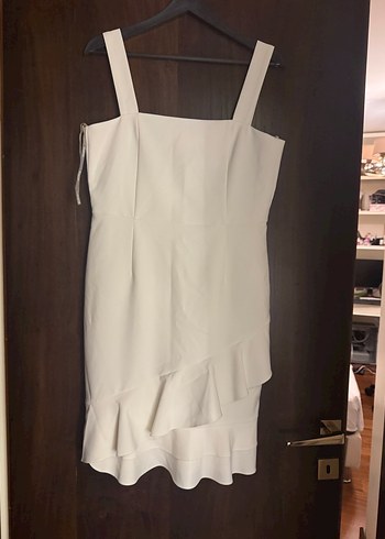 Beyaz Midi Drapeli Kadın Elbise - Görsel 12