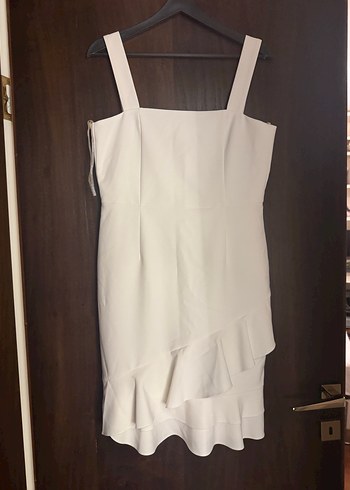 Beyaz Midi Drapeli Kadın Elbise - Görsel 2