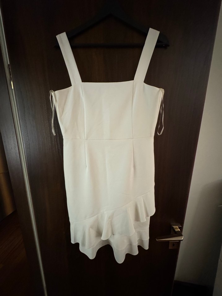 Beyaz Midi Drapeli Kadın Elbise - Görsel 4