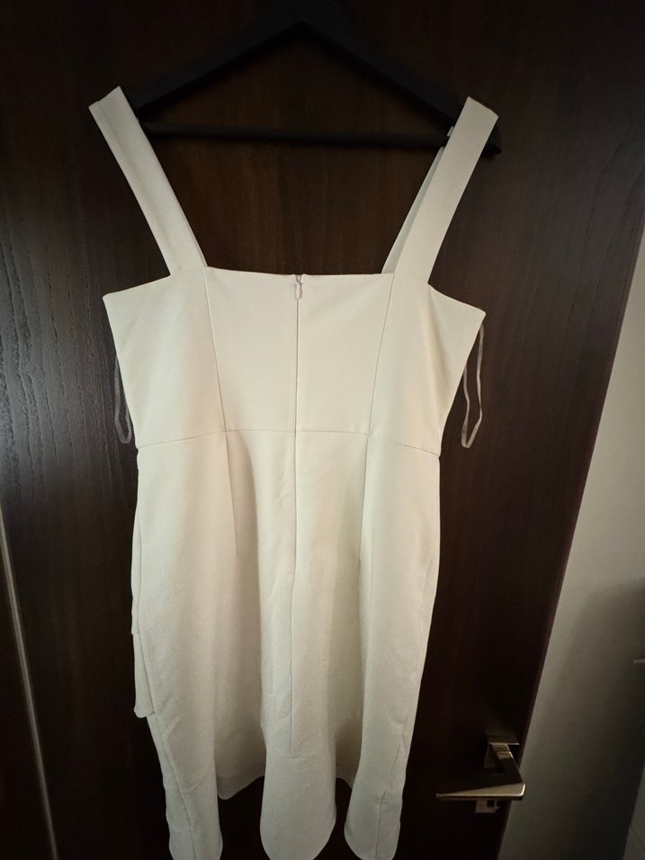 Beyaz Midi Drapeli Kadın Elbise - Görsel 5