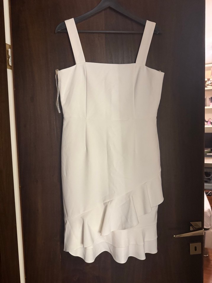 Beyaz Midi Drapeli Kadın Elbise - Görsel 2