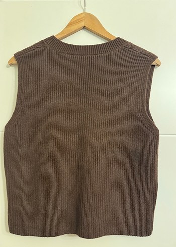 Kahverengi V Yakalı Örgü Süveter - Görsel 6