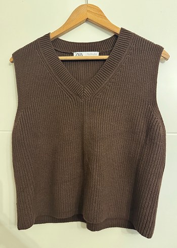 Kahverengi V Yakalı Örgü Süveter - Görsel 2