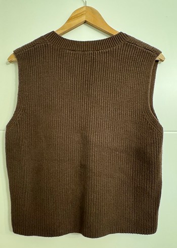 Kahverengi V Yakalı Örgü Süveter - Görsel 5