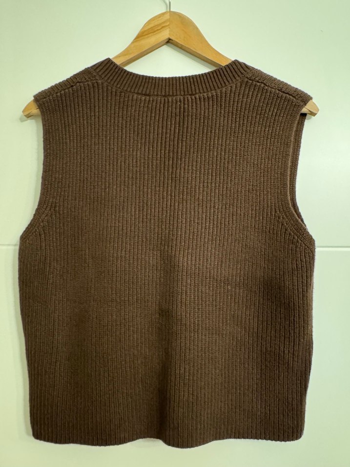 Kahverengi V Yakalı Örgü Süveter - Görsel 5