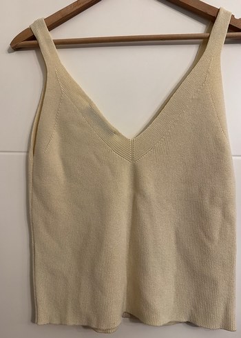 Bej V Yaka Örgü Kadın Atlet - Görsel 5