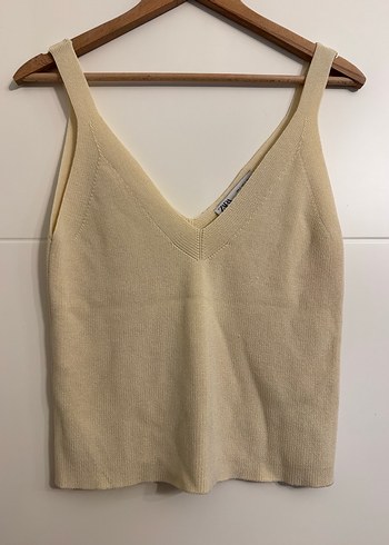 Bej V Yaka Örgü Kadın Atlet - Görsel 2