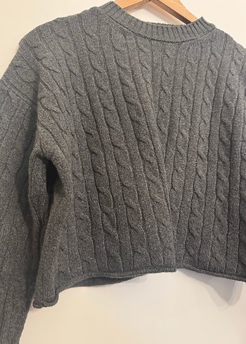 Gri Örgü Kadın Kazak, Bisiklet Yaka, Uzun Kollu - Görsel 7