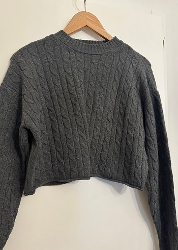 Gri Örgü Kadın Kazak, Bisiklet Yaka, Uzun Kollu - Görsel 4