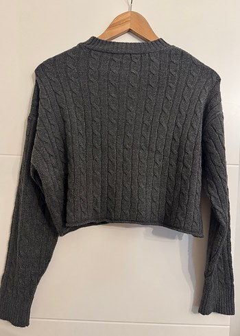 Gri Örgü Kadın Kazak, Bisiklet Yaka, Uzun Kollu - Görsel 6