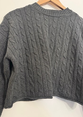 Gri Örgü Kadın Kazak, Bisiklet Yaka, Uzun Kollu - Görsel 5