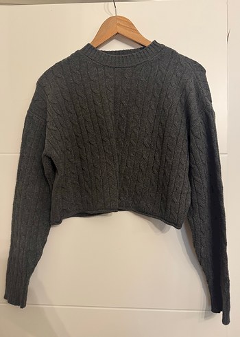 Gri Örgü Kadın Kazak, Bisiklet Yaka, Uzun Kollu - Görsel 3