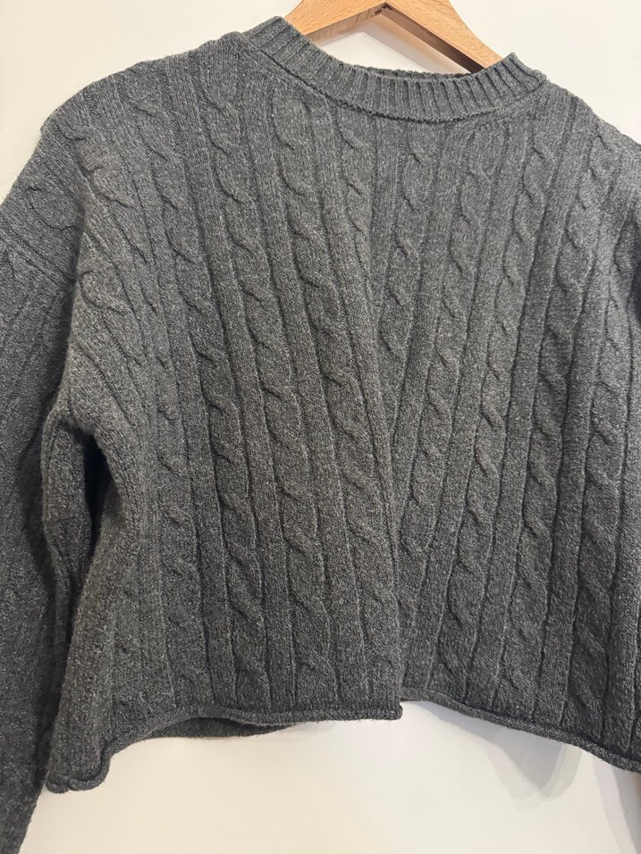 Gri Örgü Kadın Kazak, Bisiklet Yaka, Uzun Kollu - Görsel 5