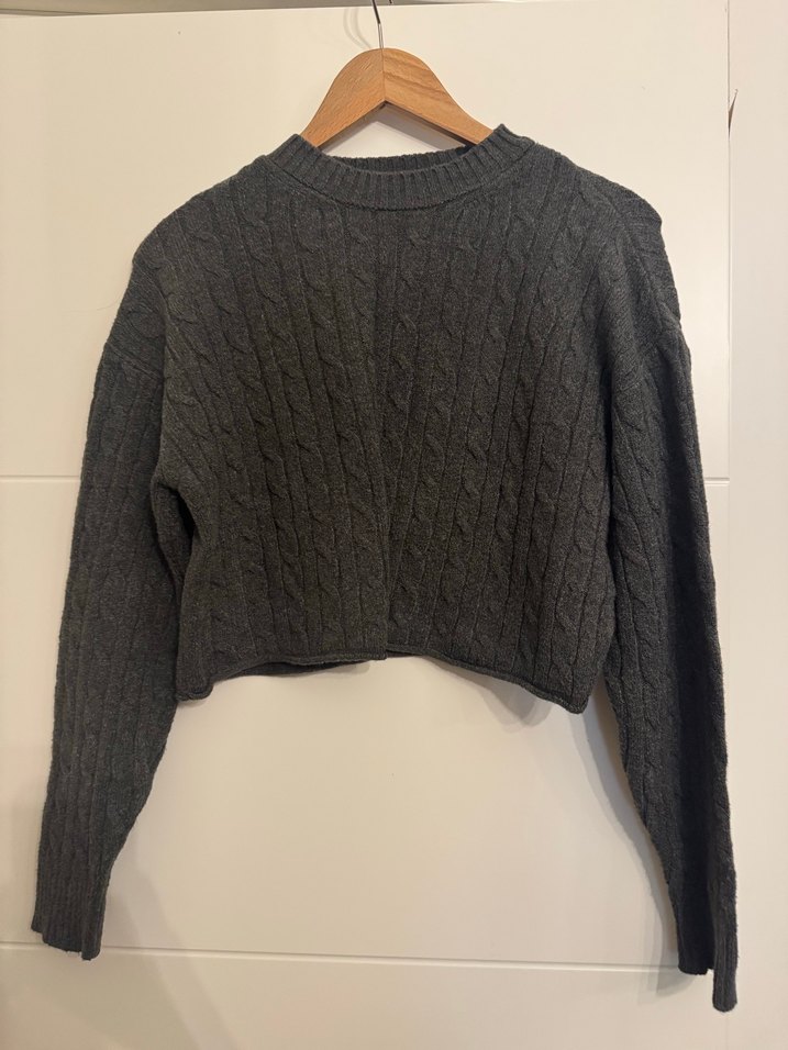 Gri Örgü Kadın Kazak, Bisiklet Yaka, Uzun Kollu - Görsel 3