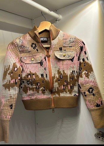 Bej Renkli Örme Bomber Ceket - Görsel 4