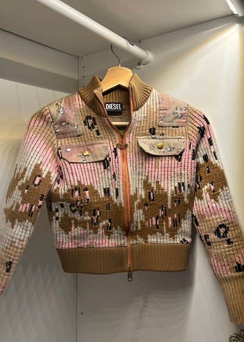 Bej Renkli Örme Bomber Ceket - Görsel 2