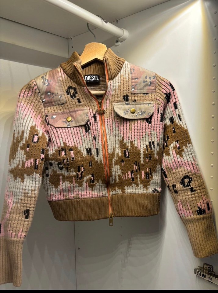 Bej Renkli Örme Bomber Ceket - Görsel 4