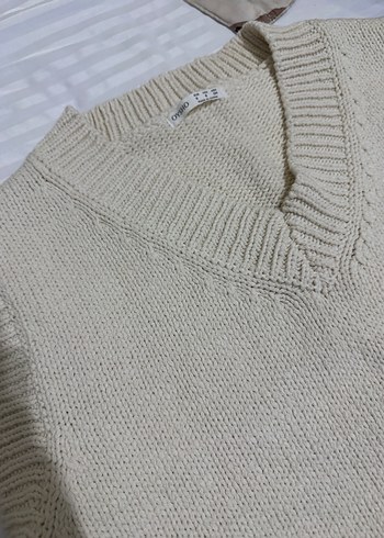 V Yaka Bej Örme Kadın Süveter - Görsel 4