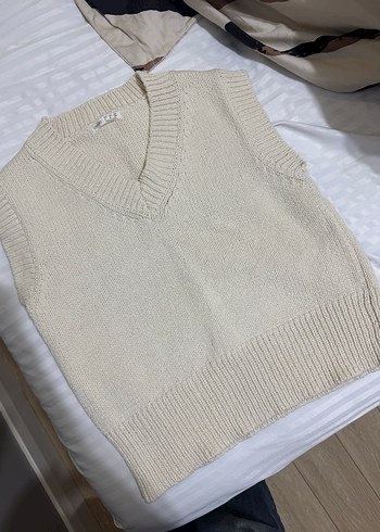 V Yaka Bej Örme Kadın Süveter - Görsel 5