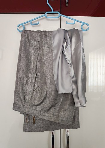 Gri Desenli Uzun Kadın Takım Ceketi - Görsel 3