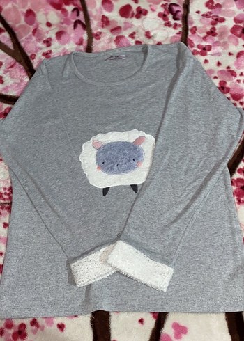 Diğer Gri Uzun Kollu Nakışlı Kadın Pijama Takımı