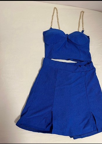 m Beden Straplez Mavi Mini Denim Elbise