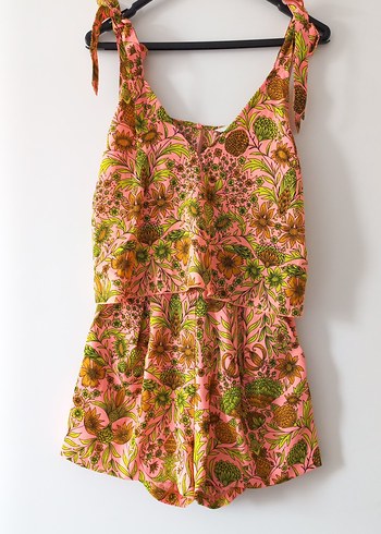 Pembe Desenli Bohem Mini Tulum