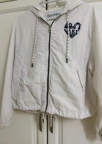Bershka krem kapüşonlu ceket - Görsel 5