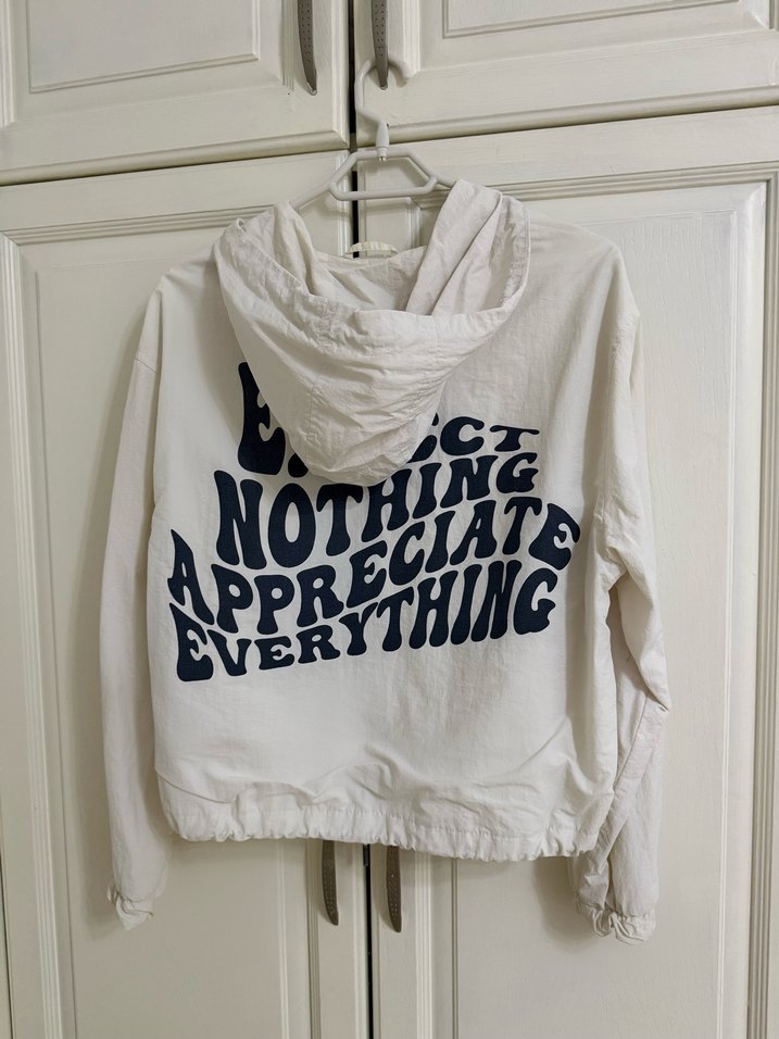 Bershka krem kapüşonlu ceket - Görsel 4