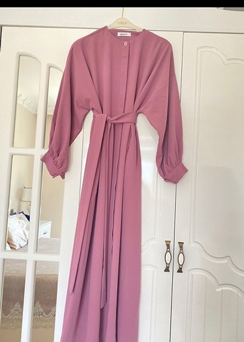 Pembe Uzun Salaş Drapeli Kadın Elbise