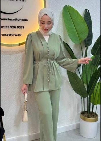 Kadın Haki Uzun Kol Etnik Desenli Uzun Boy Kap - Görsel 2