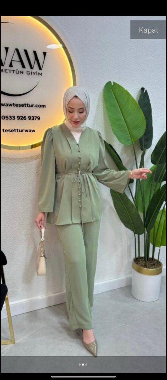 Kadın Haki Uzun Kol Etnik Desenli Uzun Boy Kap - Görsel 2