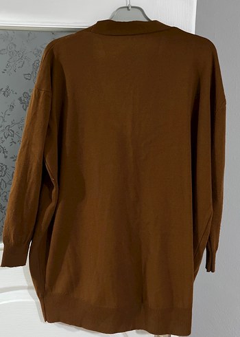 Düğmeli Kahverengi Midi Kadın Hırka - Görsel 3