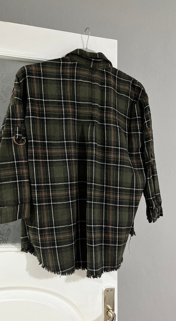 Düğmeli Salaş Kesim Kadın Ekose Gömlek - Görsel 2