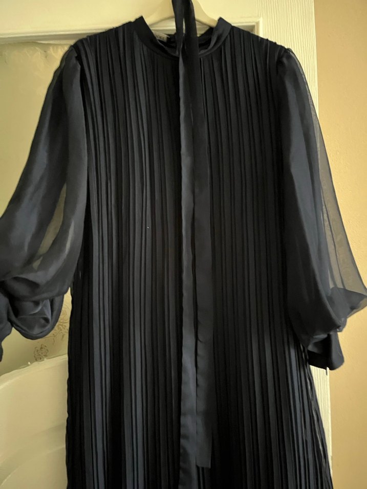 Lacivert Pilili Uzun Kadın Elbise - Görsel 2