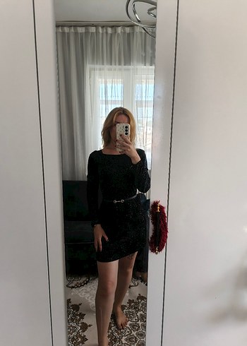 Uzun Kollu Siyah Mini Elbise