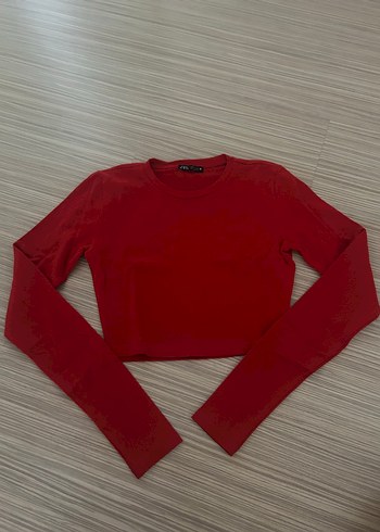 Kırmızı Kadın Uzun Kollu Crop Top