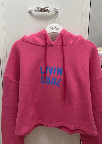 Pembe Kapüşonlu Uzun Kollu Sweatshirt