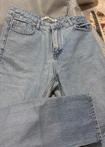 Diğer Düğmeli Bol Kesim Mavi Kadın Kot Pantolon